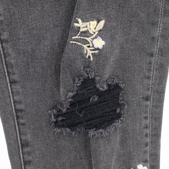 Driftwood Jeans Womens 27 Gizelle Embroidered Floral Crop Mid Rise Black Denim - Picture 3 of 13